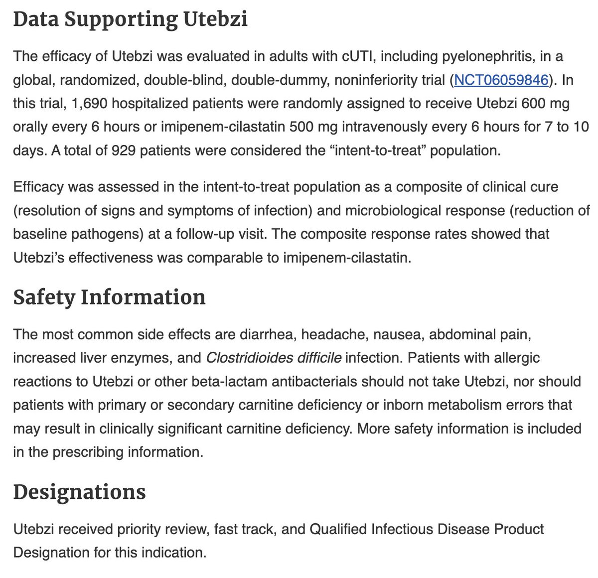 BiopharmIQ's tweet photo. ✅ $SPRO wins FDA approval

• Utebzi (tebipenem pivoxil) approved for cUTI
• First oral carbapenem approved in U.S.
• Phase 3 data demonstrated non-inferiority to IV imipenem-cilastatin
• Priority Review + Fast Track + QIDP https://t.co/mWrTuvBuKR