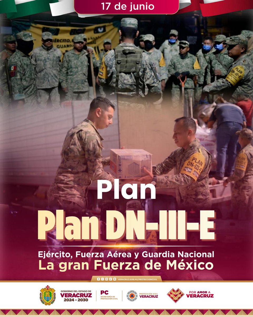 PCEstatalVer's tweet photo. Desde PC expresamos nuestro reconocimiento a @DEFENSA en el aniversario de la creación del Plan DN-III-E, pilar en la atención de emergencias y desastres a nivel nacional y parte fundamental del Sistema Nacional de Protección Civil #SINAPROC. https://t.co/afUrnF2J8g