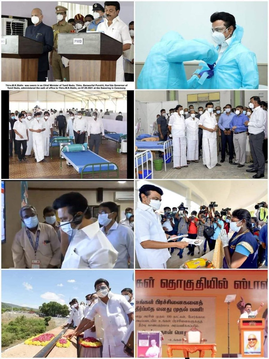 poornimachandr3's tweet photo. அந்த முதல் ஒரு மாதம் எப்புடி இருந்தது மு க ஸ்டாலின் அவர்களின் ஆட்சி.

ஒரு rewind post ❤️

தேர்தல் முடிவுகள் அறிவிக்க படுகிறது திமுக வென்று ஆட்சியில் அமர்கிறது.

முத்துவேல் கருணாநிதி ஸ்டாலின் என்னும் நான் உரக்க அரங்கத்தில் அதிர்க்கிறது.

முதல்வர் ஆக முதல் கையெழுத்து என்ன என்பதை மாநிலமே எதிர் பார்க்கிறது.

5 கையெழுத்துகள்..

விடியல் பயணம் திட்டம்.

Covid. இரண்டாம் அலை என்பதால் 4000 ரூபாய் சிறப்பு நிவாரணம் முதல் தவனை 2000.

உங்களுடன் மு க ஸ்டாலின் திட்டம்.

தனியார் மருத்துவ மனைகளின் covid சிகிச்சை அரசே ஏற்றுக்கொள்ளும்.

முன் கள பணியாளர்கள் ஆக பத்திரிகை ஆளர்கள் மாற்றி நிவாரணம் வழங்கும் திட்டம்.

இவ்வாறு அறிவிக்க பட்ட திட்டங்கள் ஒருப்பக்கம் என்றால்..

Covid 2 ம் அலை உச்சத்தில் இருக்க, அந்த சூழ்நிலையை ஏற்று மக்களை காக்க வேண்டிய மிக பெரும் பொறுப்பு அவருக்கு வருகிறது.

5 லட்சம் கோடி கடன் அளவு வேறு இருந்தது.

நேரம் கேக்க வில்லை.

6 மாதம் அவகாசம் கொடுங்க என்று சொல்ல வில்லை.

முதல்வர் ஆக பிற கட்சிளை குற்றம் சாட்ட வில்லை.

களத்தில் இறங்குகிறார்.

Oxygen தட்டுப்பாட்டை போக்க உடனடியாக ஒப்பந்தம் போடுகிறார்.

மாநில அரசே நேரடியாக கையாளும் வகையில் oxygen இறக்குமதி விஷயத்தை மாற்றுக்கிறார்.

பல்வேறு அரசு இடங்களில் மண்டபங்களில் கட்டிடங்களில் கூடுதல் படுக்கை வசதிகள் உருவாக்கு கிறார்.

அடுத்த சில வாரங்களிலே படுக்கை வசதி கூடிய covid சிகிச்சை மையங்கள் அதிகம் ஆகிறது.

முதியோர் கள் மாற்று திறனாளி களுக்கு தேடி தேடி covid தடுப்பூசி dose போட camp நடத்துகிறார்.

Covid ஆள் இறந்த பெற்றோர் களின் பிள்ளை களின் கல்வி செலவை அரசே ஏற்கும் என்கிறார் அவர்களுக்கு நிதி உதவி செய்கிறார்.

KTCC area களில் உள்ள பல்வேறு மருத்துவ மனைகள் குறித்து ஆய்வு செய்கிறார்.

அணைத்து கட்சி கூட்டம் நடத்தி எல்லா கட்சிகளின் பரிந்துரை யும் கேக்கிறார்.

இதற்கு இடையே தலைமை செயலகம் சென்று பணி களை கவனிப்பார்.

மக்கள் இடையே சரியான செய்தியை சொல்ல வீடியோ ஒன்றை வெளியிட்டார்.

முதல்வர் நிவாரண நிதியை சேகரித்து மக்களுக்கு உதவி செய்வார்.

கட்சி சார்பாக வும் அரசு சார்பாக வும் பல்வேறு உதவி கள் செய்து கொண்டு இருந்தார்.

தூய்மை பணியாளர்கள், மருத்துவ பணியாளர்கள், முன் கள பணியாளர்கள் என்று எல்லாருக்கும் சிறப்பு நிதி மற்றும் உதவி கொடுத்து கொண்டே இருந்தார்.

வண்டலூர் zoo வுக்கு சென்று அங்கும் ஒரு ஆய்வு மேற்கொண்டர்.

மேட்டுர் அணையை நேரடியாக சென்று திறந்து வைத்தார்.

தமிழ் நாடு முழுவதும் பல்வேறு பணிகளை செய்து கொண்டே இருந்தார்.

அம்மா உணவகத்தில் இலவச உணவு வழங்குவதை உறுதி படுத்தினார்.

MLA வாக எங்கள் கொளத்தூர் க்கு இடையில் 10 முறைக்கு மேல் வந்து கொண்டே இருந்தார்.

பெரியார் நகர் மருத்துவ மனை உயர் மருத்துவ மனையாக மாற அந்த தருணம் தான் மிக முக்கிய காரணம்.

எல்லாவற்று க்கும் மேலாக அந்த வயதிலும் அவரே நேரடியாக covid சிகிச்சை ward க்கு ஒரு முதல்வர் ஆக சென்று பார்வை இட்டார்.

❤️🔥

Covid 19 ன் இரண்டாம் அலையை மக்கள் ஓடு நின்று வென்றார்.

அது தான் மு க ஸ்டாலின் 

அதனால் தான் மு க ஸ்டாலின்.

ஆம்,

பாதிக்க பட்ட மக்கள் ஓடு மக்கள் ஆக இரவு பகல் பாராமல் உழைத்தார்.

அண்ணா அறிவாலயம் 

தலைமை செயலகம் 

Corporation 24/7 helpline room 

மருத்துவ மனைகள் 

மருத்துவ camp கள் 

ஆய்வு கூட்டங்கள் 

மக்கள் சந்திப்பு 

நிவாரண பணிகள் 

MLA வாக தன் கடமை 

கட்சி தலைவர் ஆக செயல்.

முக்கியம் ஆக பத்திரிகை ஆளர் சந்திப்பு நடத்தி மக்கள் ஓடு தொடர்பிலே இருந்தார்.

மீண்டும் சொல்கிறேன்..

பாதிக்க பட்ட மக்கள் ஓடு மட்டும் இல்லை.
வாக்கு அளித்த மக்கள் ஓடு மட்டும் இல்லை.

வாக்கு அளிக்காத மக்கள் ஓடு மக்கள் ஆக துணை நின்று ஒரு அரசன் எவ்வாறு இருக்க வேண்டும் என்பதற்கான அடையாளம் ஆக திகழ்ந்தார் ❤️

ஆட்சி பொறுப்பேற்று ஒரு மாதத்தில் என்ன எல்லாம் செய்ய முடியும் என்பதை யும் சொன்னது போல் அந்த covid 19 காலத்தை எவ்வாறு சரியாக கடக்க முடியும் என்பதை யும் நிகழ்த்தி காட்டினார்.

The Great MEN M K M. K. Stalin ❤️

#sharedpost 

#MKStalin #MKStalinEra #MKStalinGovernment