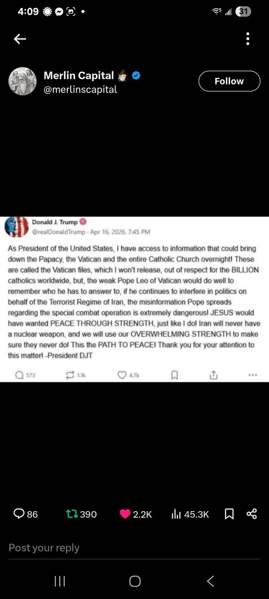 digitalpayne's tweet photo. DOES ANYBODY REMEMBER DONALD TRUMP SAYING HE COULD DESTROY THE CATHOLIC CHURCH WITH THE "VATICAN FILES" WHAT HAPPENED TO THAT STORY??? https://t.co/MnijtjrO9C