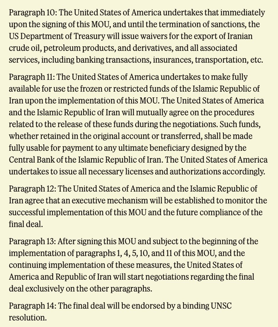 ShelbyTalcott's tweet photo. US officials just read out the 14-point US-Iran MOU to reporters. Read it here below:

*(Note: This is a transcript as read by a senior US official) — https://t.co/1QhNZrROob