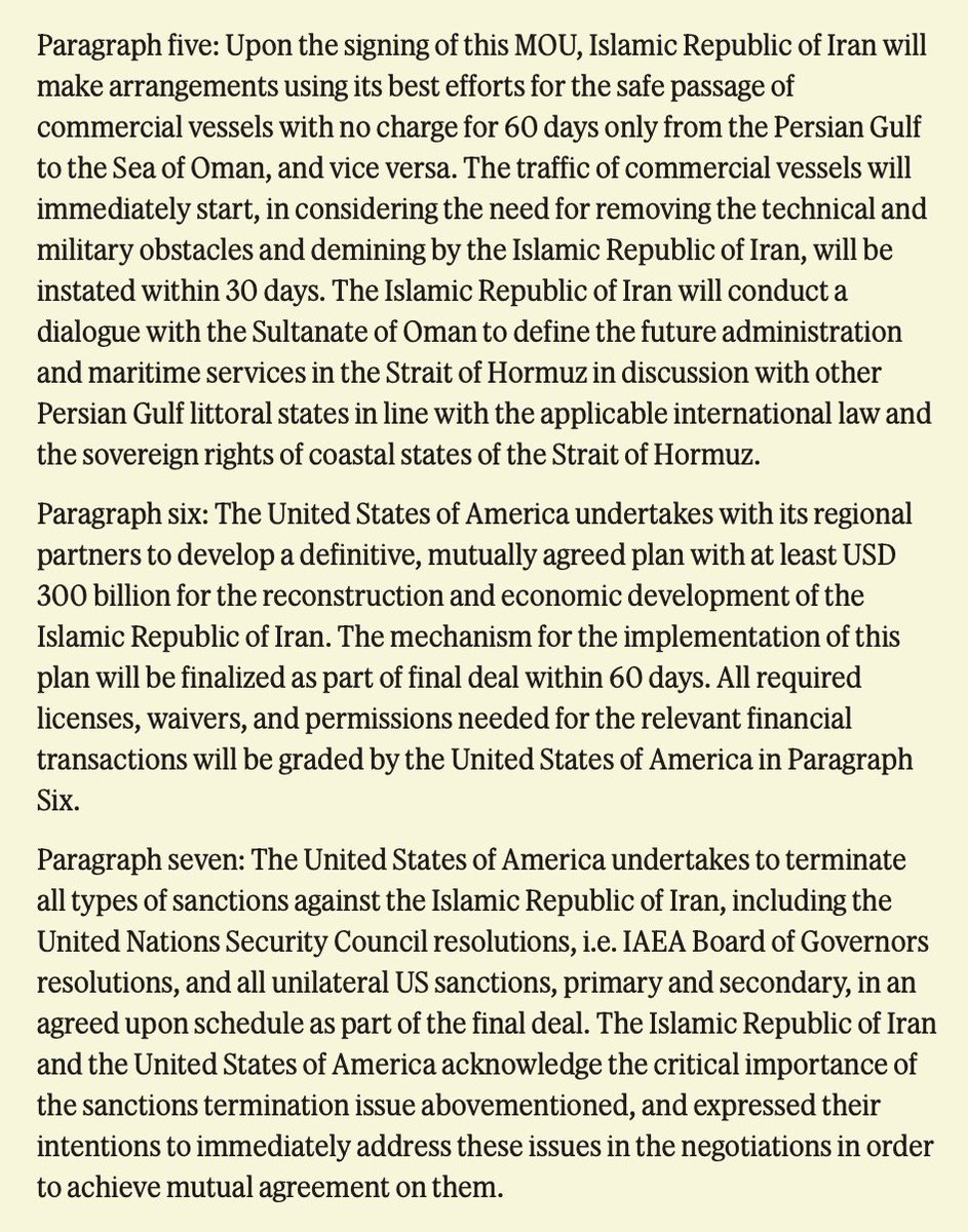 ShelbyTalcott's tweet photo. US officials just read out the 14-point US-Iran MOU to reporters. Read it here below:

*(Note: This is a transcript as read by a senior US official) — https://t.co/1QhNZrROob