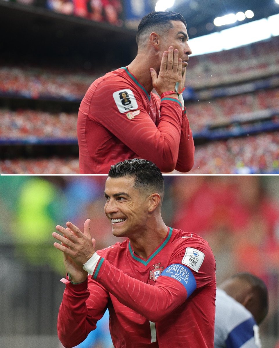 A sliding ball comes in off the right towards Cristiano Ronaldo, but it's  overhit, and the Al Nassr man gives his approval for the idea ⛔  POR  1-0 COD 