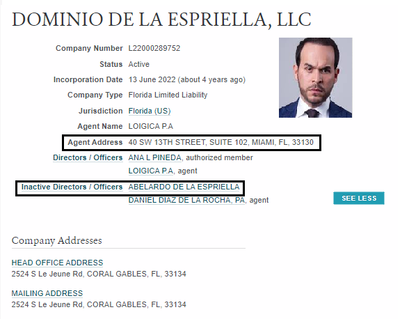 JuanPoe's tweet photo. La empresa Dominio ha tenido su actividad comercial en Miami, donde Abelardo de la Espriella ha figurado como Director. Según sus últimos estados financieros, presenta pérdidas acumuladas de 3881 millones y pasivos por 9344 millones. ¿Qué dice USA? ¿Ahí si no opera la lista OFAC? https://t.co/QWd94wJAdA