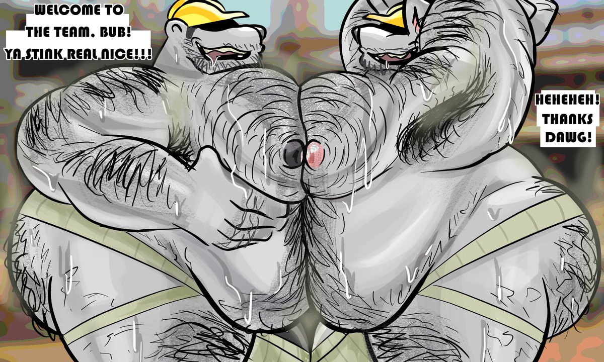 burrtheran's tweet photo. Another pic ft ~evolutionary on FA and @/cogsworth98.bsky.social on bsky
-------
Another piece of fresh meat for the big men to toy with! This time, he gets a real full taste of that stinky sweaty pit, how lucky that he'll join 'em real soon >:3c
#furry #nsfw https://t.co/bS5KqCr86t