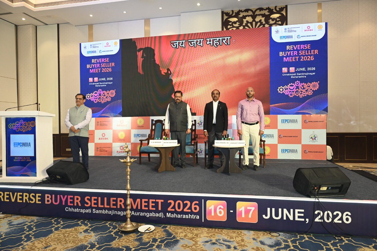 eepcindia's tweet photo. EEPC India - MSSIDC ( Maharashtra Small Scale Industries Development Corporation), ( under the RAMP Scheme)   are jointly  organizing the two day RBSM ( Reverse Buyer Seller Meet )  at Chhatrapati Sambhajinagar being held over June 16-17, 2026
The RAMP (Raising and Accelerating MSME Performance) scheme is  a Central Sector Scheme of  Ministry of MSME, Government of India, supported by World Bank and being implemented all across India in 36 States/UTs with an approved budget of over  INR 2000 Crores. 

The objective of RAMP is  to enhance the resilience, competitiveness, and sustainability of Micro, Small, and Medium Enterprises (MSMEs). 

Supported by a sanctioned grant from the Ministry of MSME, the program focuses on state-specific capacity building and targeted https://t.co/ua5p4tvIne Maharashtra, the State  nodal agency for RAMP  implementation is  the Maharashtra Small Scale Industries Development Corporation (MSSIDC). 

This RBSM  in  Chhatrapati Shambhajinagar(  Aurangabad), Maharashtra served as a platform for building strong international business connections through structured one-to-one meetings with leading overseas businessmen, including importers, buyers, dealers, distributors, and wholesalers of engineering products from Latin America/ Africa/Europe/Asean/ CIS Region.

📍Shri C. H. Nadiger, Regional Director, EEPC India (WR)
📍Shri Pritish Chatterjee, Chapter Conveynor (Chattrapati Sambhajinagar)
📍Shri Vikas Pansare, IAS, Managing Director, Maharashtra Small Scale Industries Development Corporation (MSSIDC)
📍Shri Rajat Sharma, Deputy Director, EEPC India
📍Smt Manjari Potluri, KPMG
📍Shri Mukesh Samtani, Deputy Director, EEPC India 
📍Shri Vishwajeet Chimankar, Dy. DGFT, Mumbai
📍 Shri Akshay Pathak, Company Secretary, Maharashtra Small Scale Industries Development Corporation Limited (MSSIDC)
📍Shri Anil Singh Rawat, EEPC India
📍Shri Nikhil Choudhari, Consultant, Government & Public Services (G&PS), KPMG Advisory Services Private Limited 

@KPMGIndia  @mssidc @dgftindia