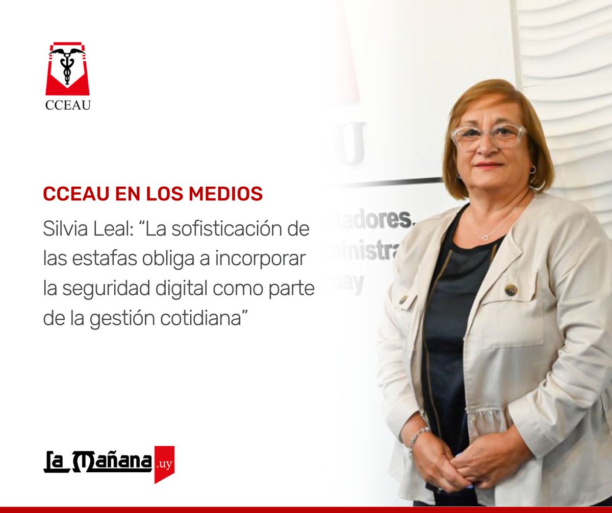 CCEAU1's tweet photo. 🎙️ La Cra. Silvia Leal, Presidenta del CCEAU, fue entrevistada por el diario La Mañana sobre los principales desafíos que enfrentan hoy los profesionales en Ciencias Económicas en un contexto marcado por la digitalización y el crecimiento de los delitos financieros.

🤝 Desde el CCEAU continuamos impulsando la capacitación y la defensa del ejercicio profesional frente a los desafíos de un entorno en permanente transformación.

🔗 Leé la entrevista completa: https://t.co/pMtXPUhA3C