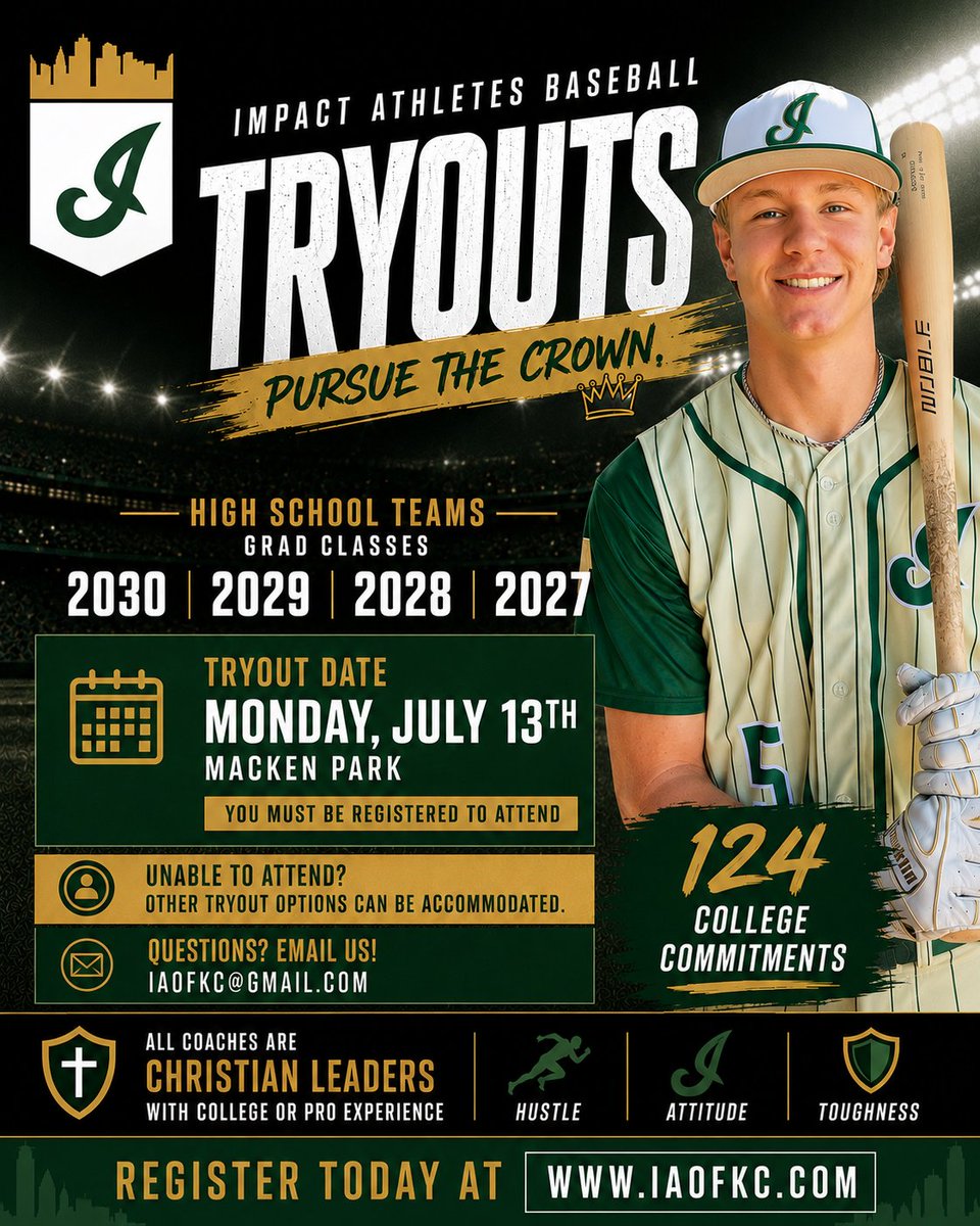 impactathletekc's tweet photo. NEW PLAYER tryouts for fall 2026 AND summer 2027 have been set for Monday, July 13 at 4 pm. 

Register here: https://t.co/0LrSiwGMeB Also, check out our updated website for fall/summer program information, college commitments, coaches' bios, etc.: https://t.co/nyik279rVw https://t.co/H9yk9l6toz