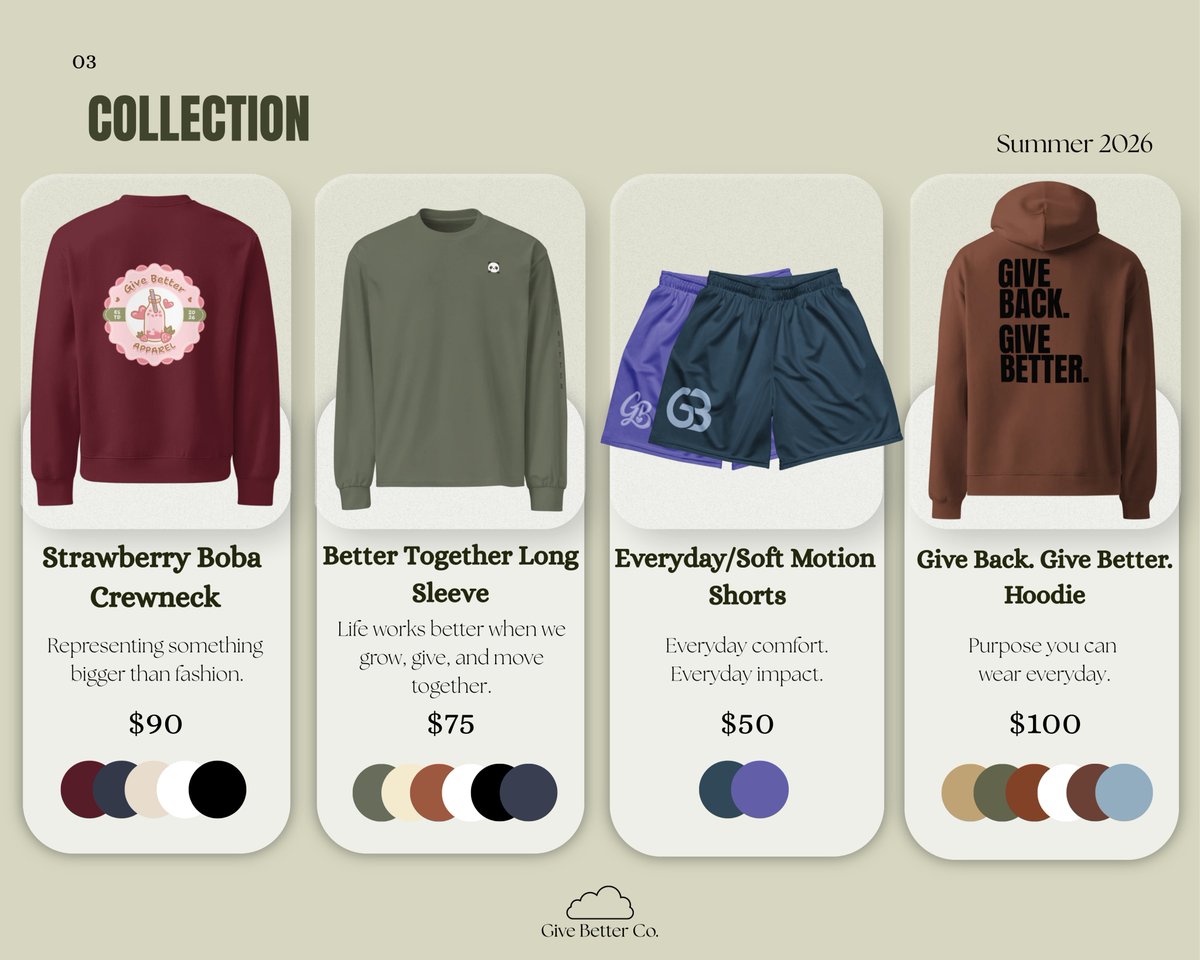 givebetterco's tweet photo. Our Summer 2026 catalog is LIVE!

The first collection has been finalized! We are so exited to see everyone wearing the change! Please tag us (@givebetterco) in any posts, we love seeing your smiling faces making a difference! :)  

1/3 https://t.co/RGnWoG0bOX