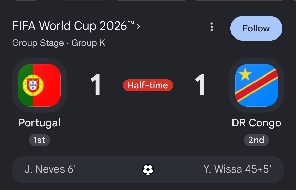 AjeCynthia's tweet photo. I knew they’d equalize before halftime 👌💯 

Go DR Congo 🇨🇩✨✨ https://t.co/SvVrcUVk2P