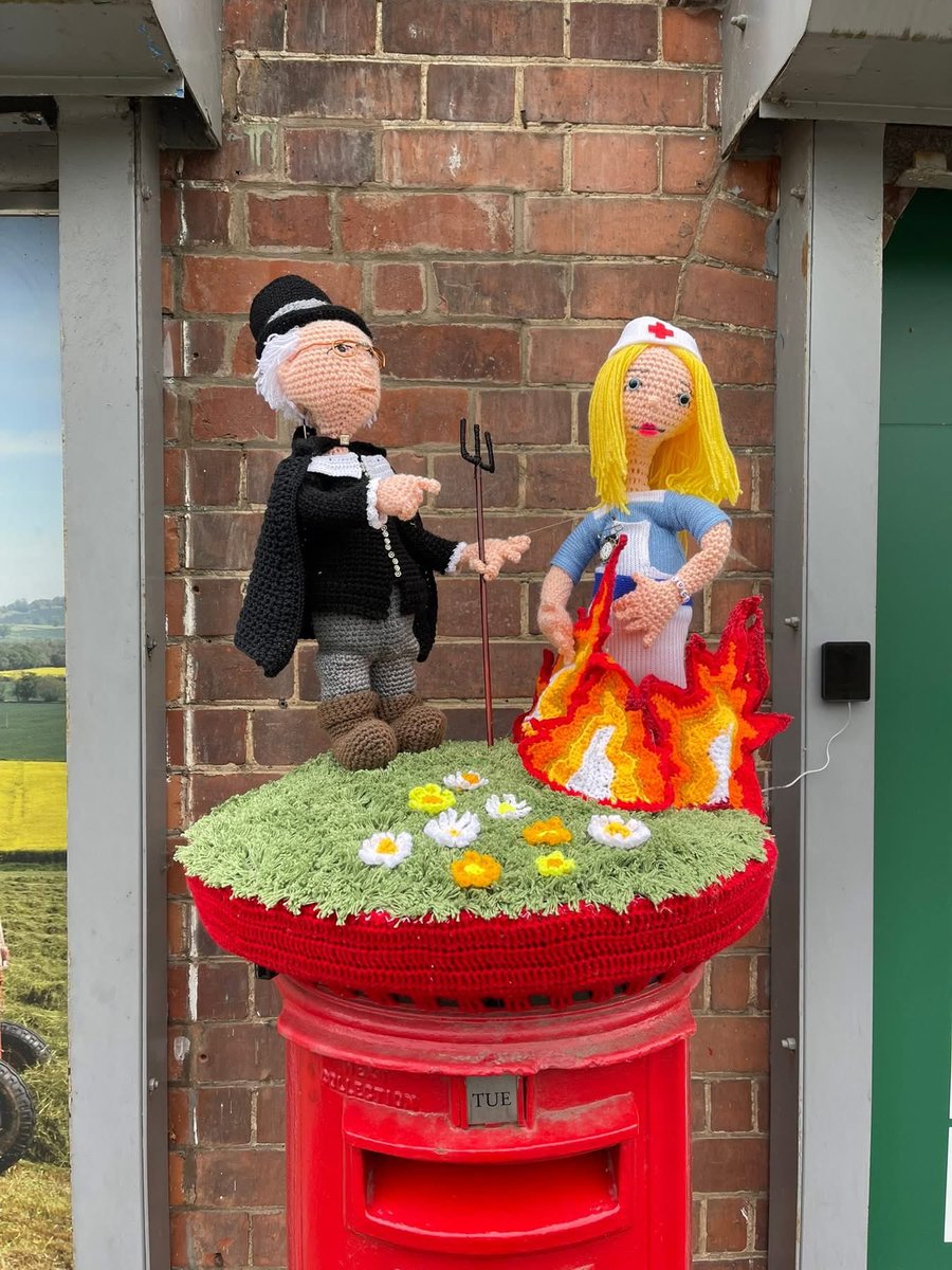 guyrowlanduk's tweet photo. Spotted on a postbox somewhere in England and / or Wales - the Witch Trials of Lucy Letby crochet style. https://t.co/YeTtnDAvTO