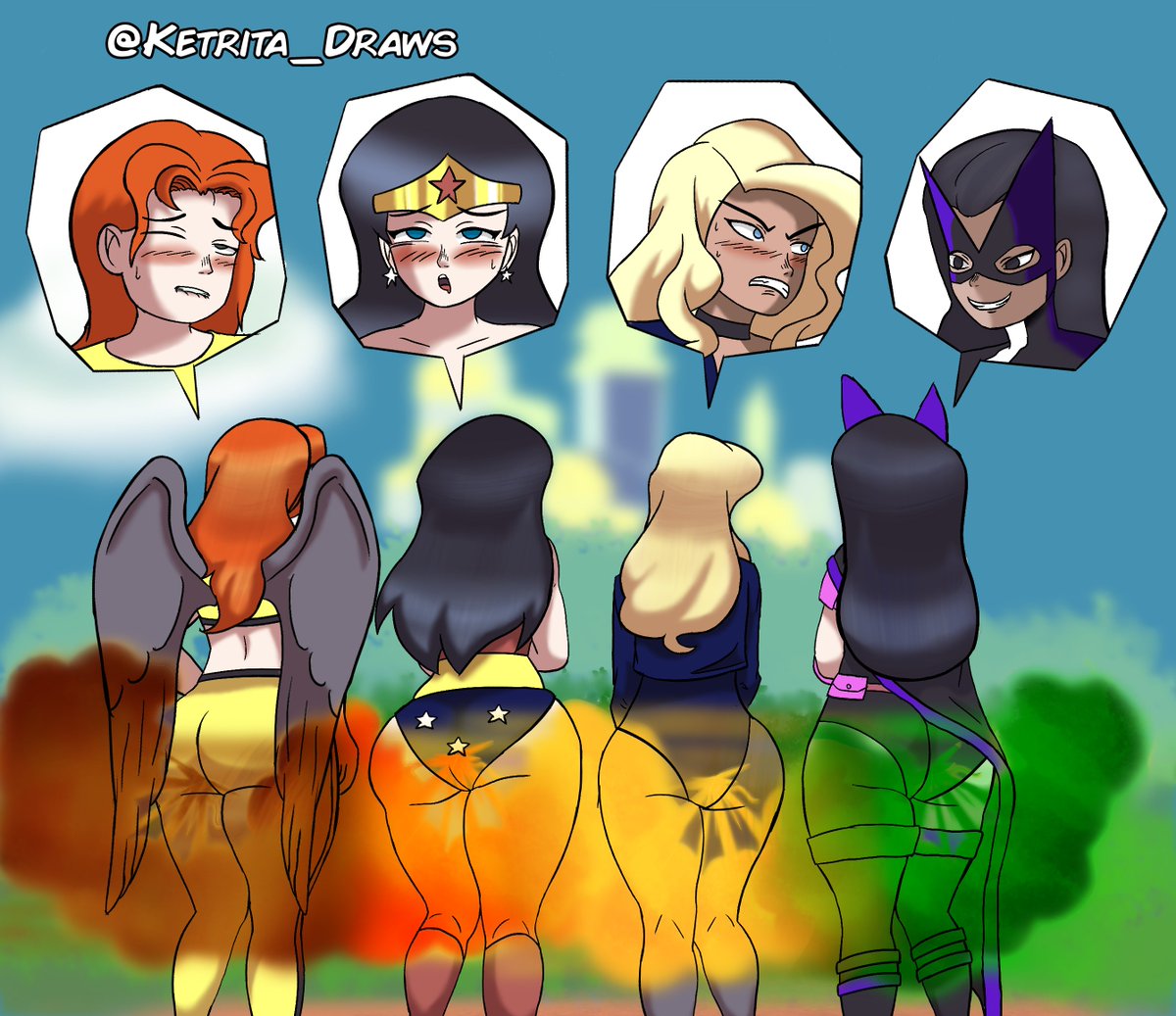 ketrita_draws's tweet photo. Moment of unity for the women of the Justice League.

Comm for @EproctophileBo2 
.
.
.
#fartfetish #fartart #fart #farting #girlfart #sexygirlsfart #r34 #rule34 #dc #dccomics #wonderwoman #justiceleague #blackcanary #hawkgirl #huntress https://t.co/dFM0uFhiYY