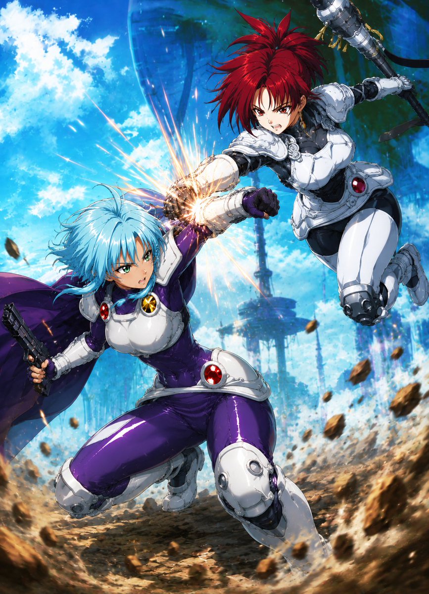 kittyphil223485's tweet photo. DNA² 葵かりん vs イリア（I・Я・I・A）、で戦わせてみた
#DNA2 #葵かりん #IRIA #イリア #ZEIRAM #ゼイラム
#AIイラスト #ファンアート https://t.co/mBMexI5v9I