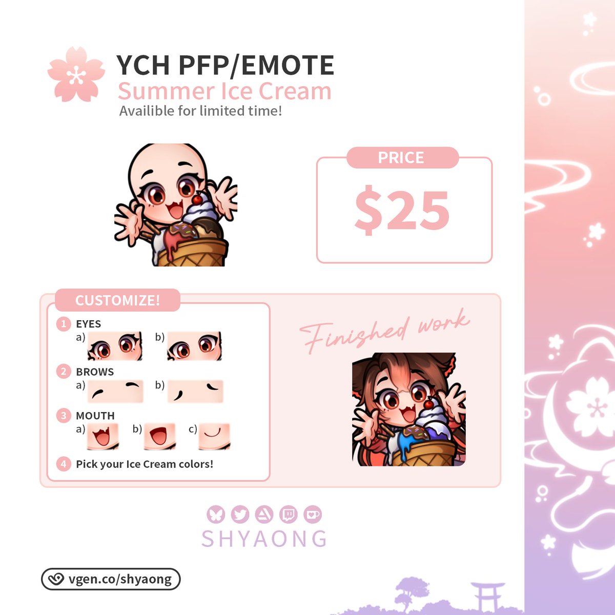 shyaong's tweet photo. Posting on social media regularly? Couldn't be me~
┬┴┬┴┤･ω･｀)

Dropping new YCH Matching emotes / profile pictures on VGen!
🌸Summer limited🌸 https://t.co/GrpCs2MyZO
