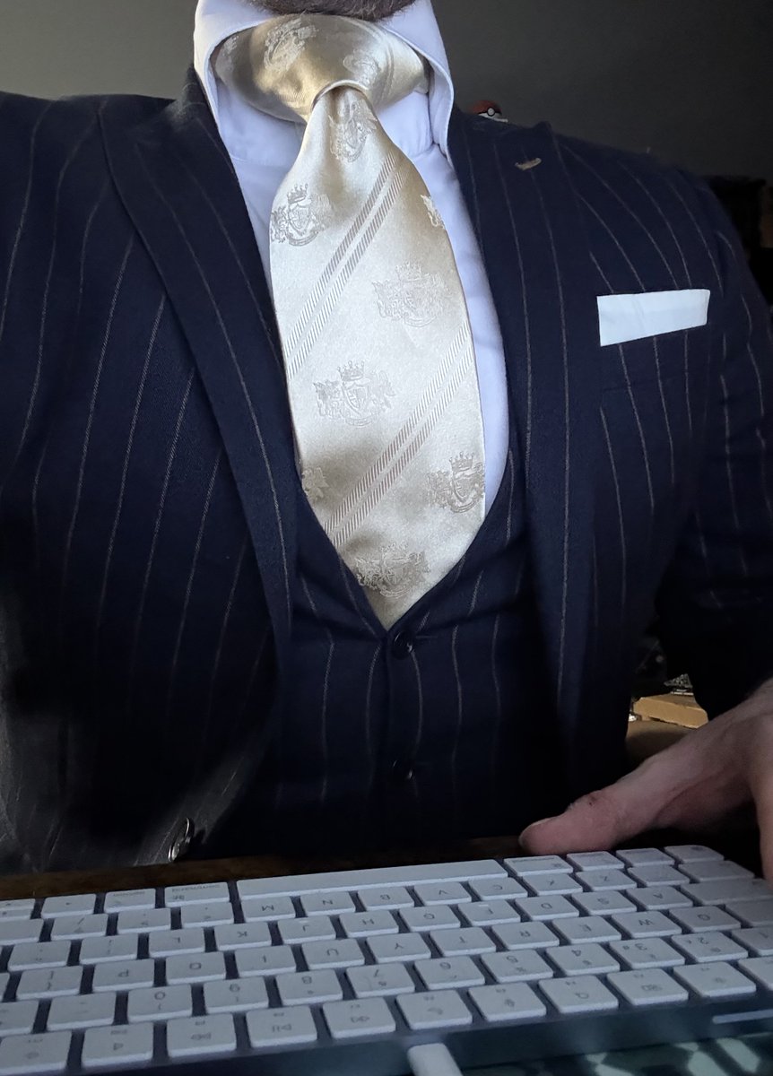 suitedservitude's tweet photo. Suiting up whilst working from home ππππ¦ #workingfromhome #gay #bi #suit #suitandtie #formal #suitfetish #tie #waistcoat #whiteshirt #threepeicesuit #cufflinks #pinstripes #windsorknot #menatplay #menssuits #highcollar #widetie #office #officewear #executive https://t.co/Pakm9REHah