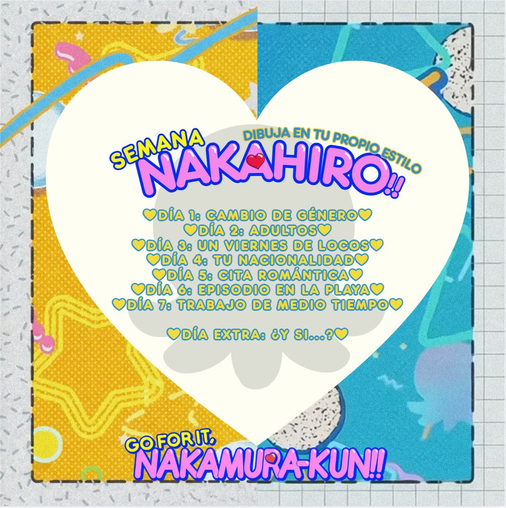 NakahiroSWeek26's tweet photo. Bienvenidos a la cuenta oficial del #NakahiroSummerWeek!!! 
Creamos este evento para conmemorar el final de Go for it, Nakamura-kun! y unir más a los artistas del fandom.

Este evento de artistas para artistas dará inicio el miércoles 24 de Junio.
Cualquier obra es recibida! https://t.co/0bujsv4HWt