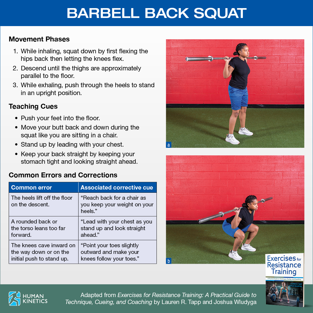 Human_Kinetics's tweet photo. One of the common errors that occurs when performing the barbell back squat, is lifting the heels off the floor on the descent. Learn proper resistance training exercise techniques and the best approaches to cueing in Exercises for Resistance Training. https://t.co/thebIuDC1q https://t.co/PdMSovEhTm