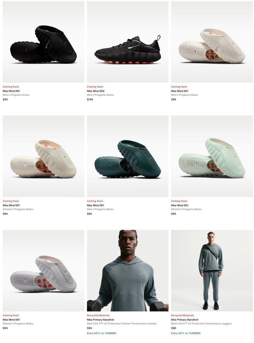 snkr_twitr's tweet photo. AD: Nike Mind Collection restocking tomorrow at 7am PT/10am ET via Nike US

- 001 Mules -
Men
Black https://t.co/Q5lLfBOmBe
Sail https://t.co/ScNJ5jYtSa
Mineral Slate https://t.co/WiKT4mUMPL

WMNS 
Barely Green https://t.co/dr5rdylyEW
Sail https://t.co/RgoEKggk1t
Light Smoke Grey https://t.co/Qrzrw4isnb

- 002 -
Men 
Black https://t.co/Fgcy2QcWV0