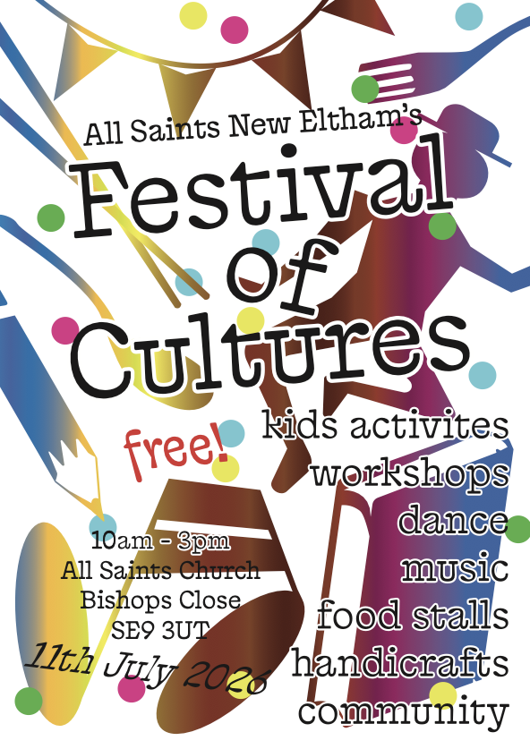AllEltham's tweet photo. Come for a full day fun on Saturday 11th of July at All Saints Church, New Eltham, 10.00 am to 3.00 pm. If you want to take part with your music or dancing group, please let us know.

#allsaintsneweltham #festivalofcultures #kidsactivities #worldfood https://t.co/cH8gaIw0d6