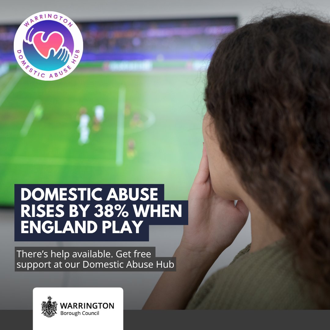 WarringtonBC's tweet photo. Worried about the match? You are not alone 💛

For help and support, contact our Domestic Abuse Hub on 01925 243 359 or visit https://t.co/zADtG7ahIm. https://t.co/qqXCLpJ34a