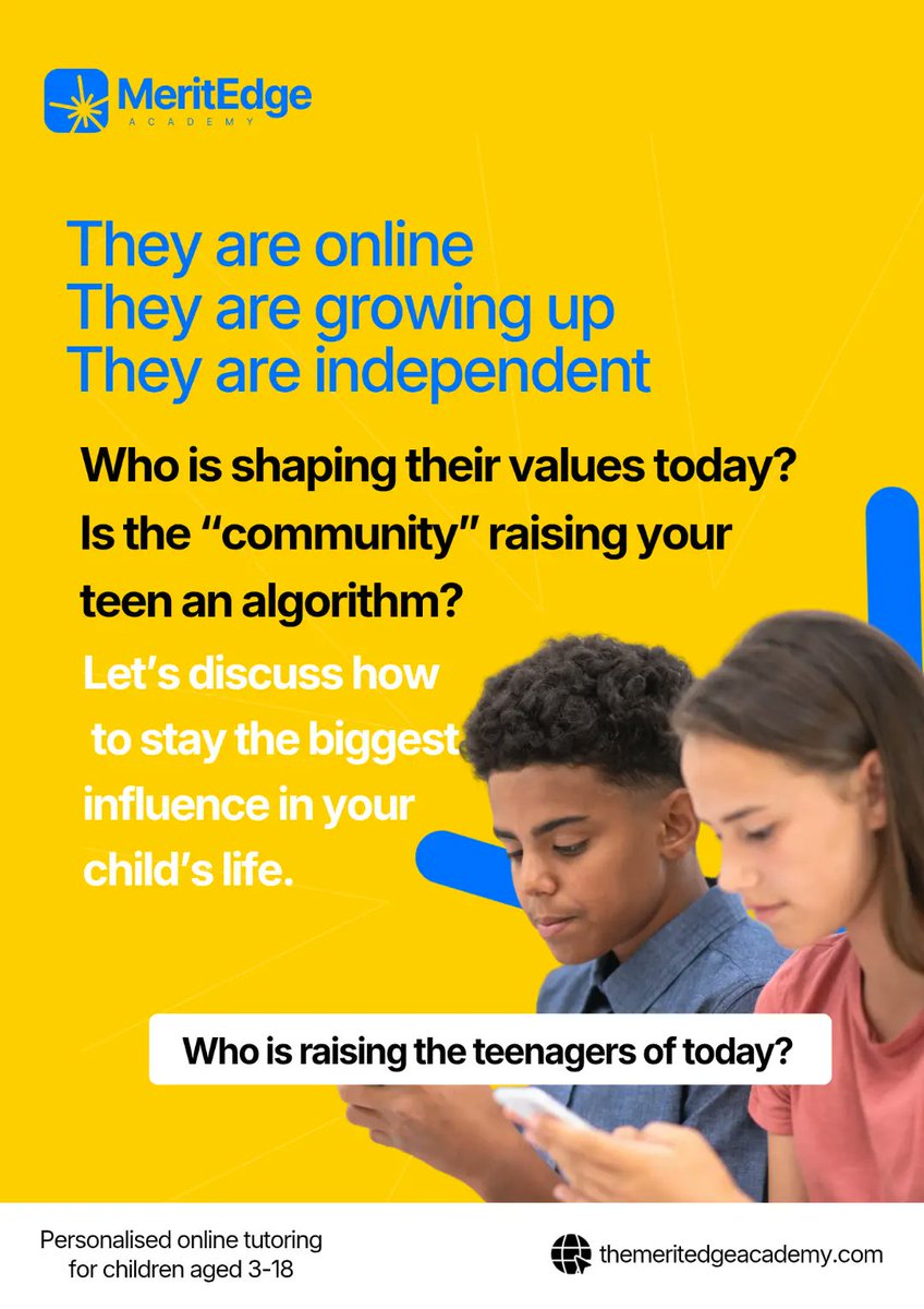 MeetMeritedge's tweet photo. They are online.
They are growing up.
They are independent.

Who is shaping their values today???

#teenagedream #onlineparenting #personalizedlearning https://t.co/g2akCfUQIO