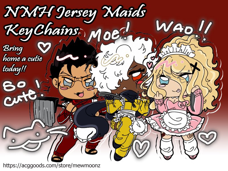 MewwMoonz's tweet photo. Cyutie patootie jersey maids here to serve! 💕 I will do by best to do the whole cast….but here’s the first three so far!! Get em here! :3c

https://t.co/c19jOI2rfN https://t.co/XoSVSFuky6