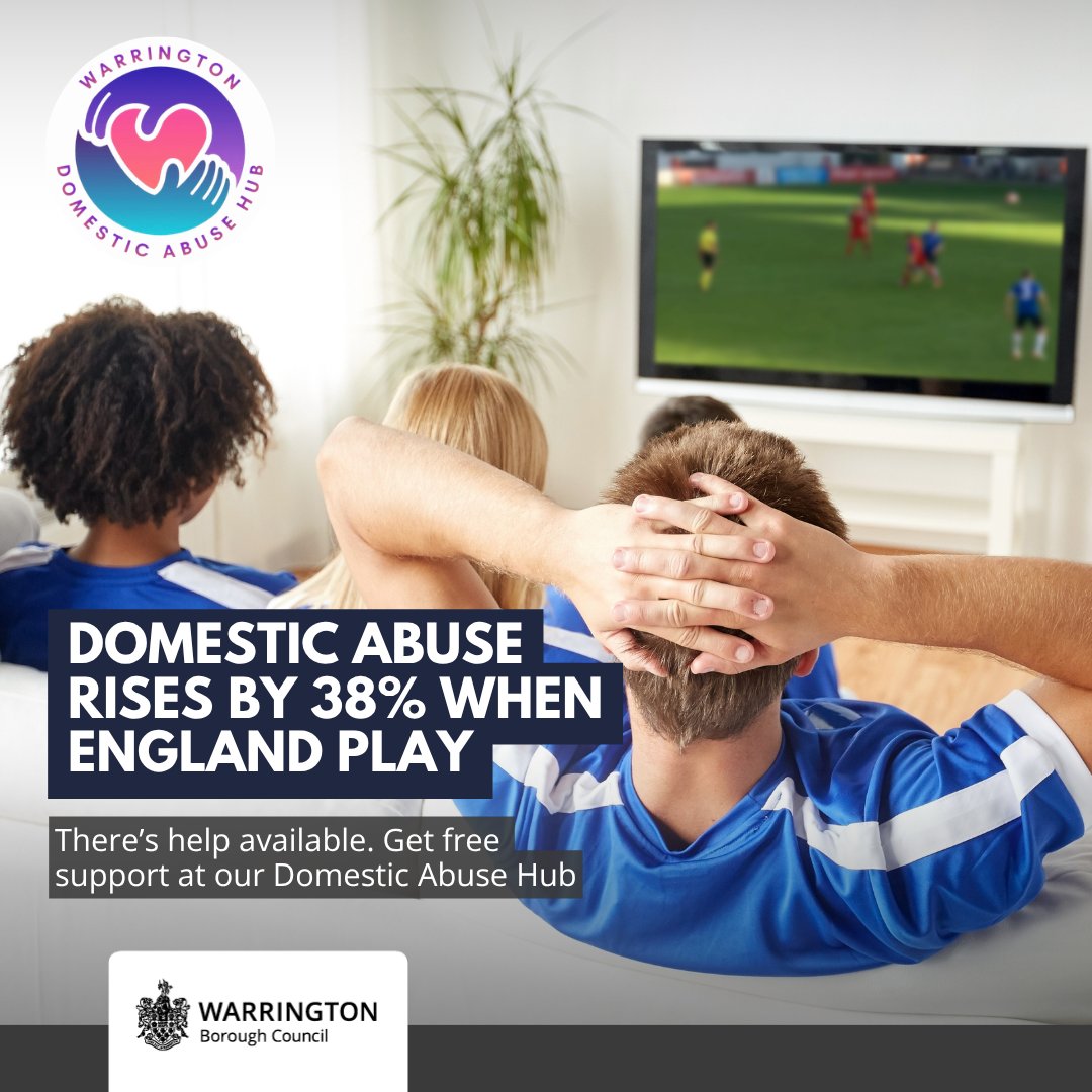 WarringtonBC's tweet photo. Worried about the match? You are not alone 💛

For help and support, contact our Domestic Abuse Hub on 01925 243 359 or visit https://t.co/zADtG7ahIm. https://t.co/qqXCLpJ34a