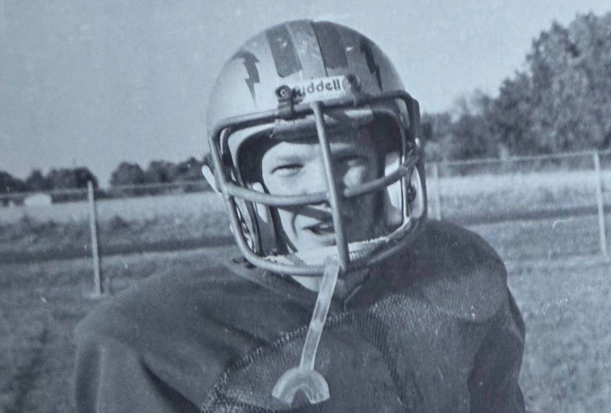 SuitUpVarsity's tweet photo. Holy Lightning Bolts, Batman! Check out these lids that Shelton wore in 1976! https://t.co/hph53X1bUA