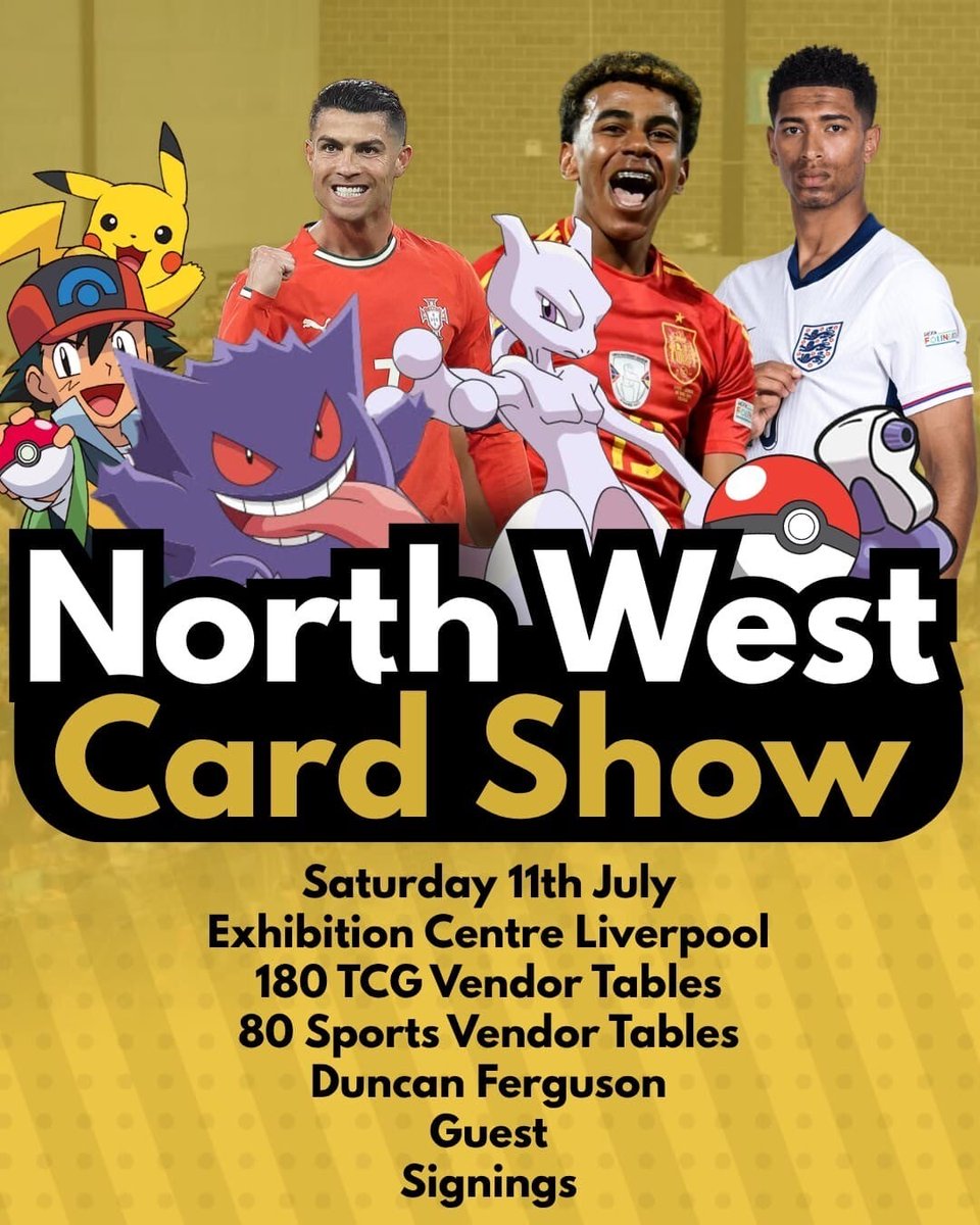 yourECL's tweet photo. Join us for one of the UK's biggest and most exciting trading events on Saturday 11th July 🤩

The North West Card Show has grew to become more than just a card show, it's a full day experience packed with plenty to do including:

⚡ 190 TCG Tables
🏅 80 Dedicated Sports Card Tables
✨ Special guests in attendance including meet & greet opportunities with Duncan Ferguson
📍 On-site grading services
➕ so much more!

🎟️ Grab your tickets now and don't miss out!
👉 https://t.co/BwWfZZv5ax
