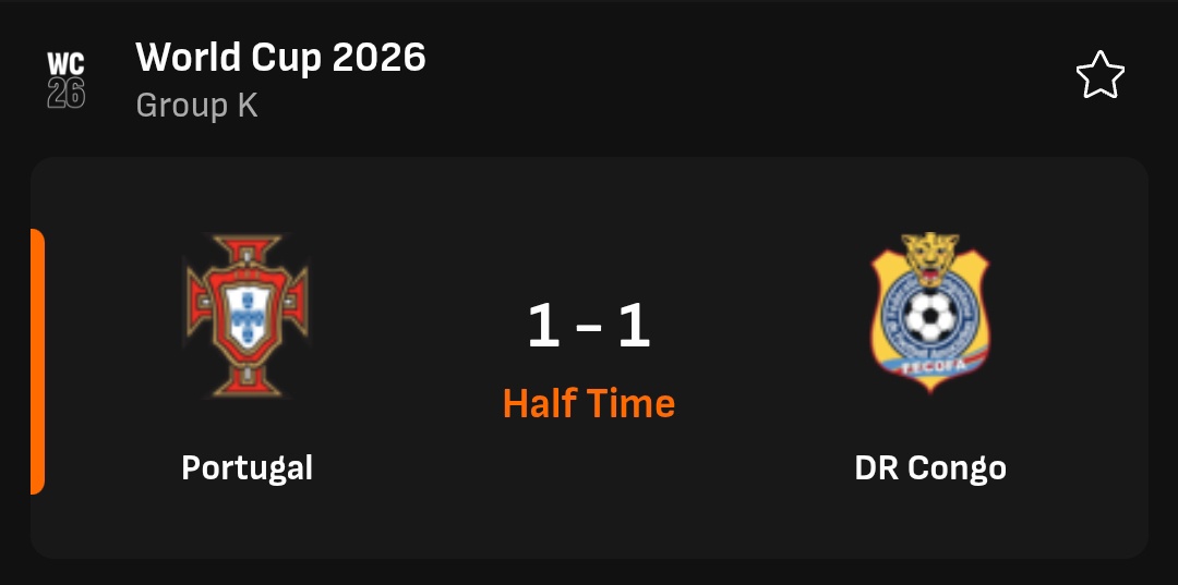 Styleherbalist's tweet photo. HALF TIME
#portugal 1 : 1 #congodr
Reporting live at Fifa World cup.
#FIFAWorldCup2026 #worldcup #2026worldcup https://t.co/owrjxFu8da