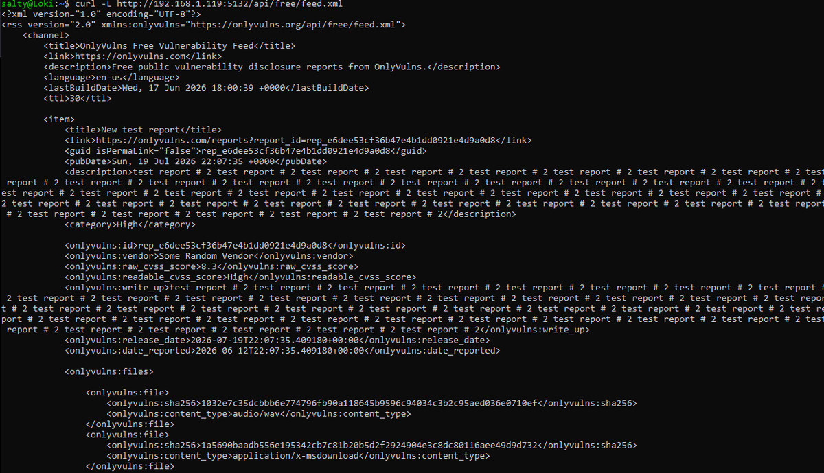 PerkinsFund's tweet photo. RSS, XML, and JSON feed is ready for OnlyVulns

OnlyVulns is completely opensource, you can view the source code here: https://t.co/eTsnwyxFP1 https://t.co/RzNdJKGqXa