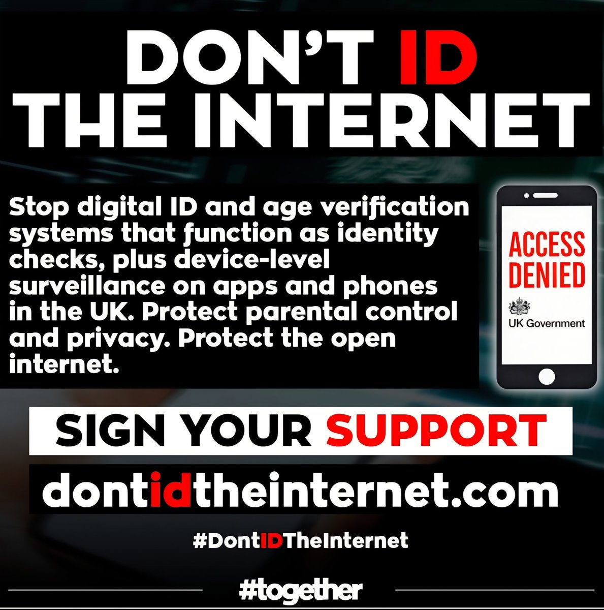 Fiona1748147's tweet photo. We must not let a “social media ban” become Digital ID by the back door. Don't insult our intelligence Starmer !!!

Protect our privacy. Protect the open internet.

#DontIDTheInternet https://t.co/DaKbVuk2XV