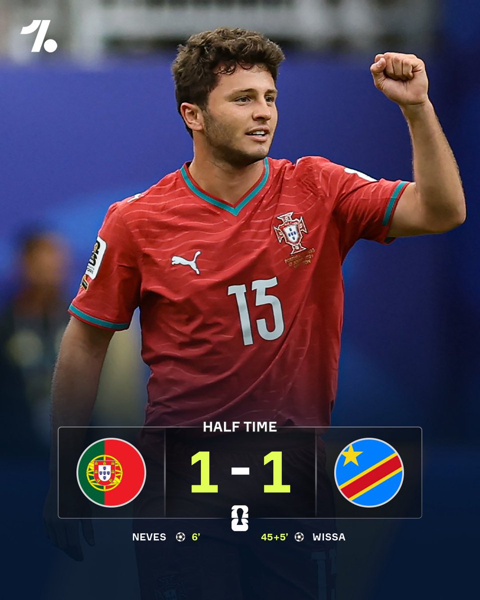 ALmediaSports's tweet photo. Portugal and DR Congo head into the break level at 1-1 after an entertaining first half that has seen two very different approaches collide. 

Portugal struck first through João Neves in the 6th minute, taking an early lead despite creating very little in front of goal. 

Roberto Martínez’s side dominated possession with 80% of the ball, controlling the tempo and circulating play comfortably, but struggled to turn that dominance into clear-cut chances. 

DR Congo remained disciplined defensively and looked dangerous whenever they managed to break forward.

The Leopards were rewarded for their resilience deep into first-half stoppage time when Yoane Wissa found the equalizer in the 45+5th minute, silencing the Portuguese celebrations. 

The statistics highlight Congo’s efficiency: despite having just 20% possession, they generated the better opportunities with a higher expected goals (0.49 to 0.07), more shots on target (2 to 1), and more corner kicks (3 to 1). 

Portugal may have controlled the ball, but DR Congo have looked the more threatening side when attacking. 

With the score locked at 1-1, the second half promises to be a fascinating battle between Portugal’s possession game and Congo’s clinical counter-attacking threat. 🇵🇹⚔️🇨🇩