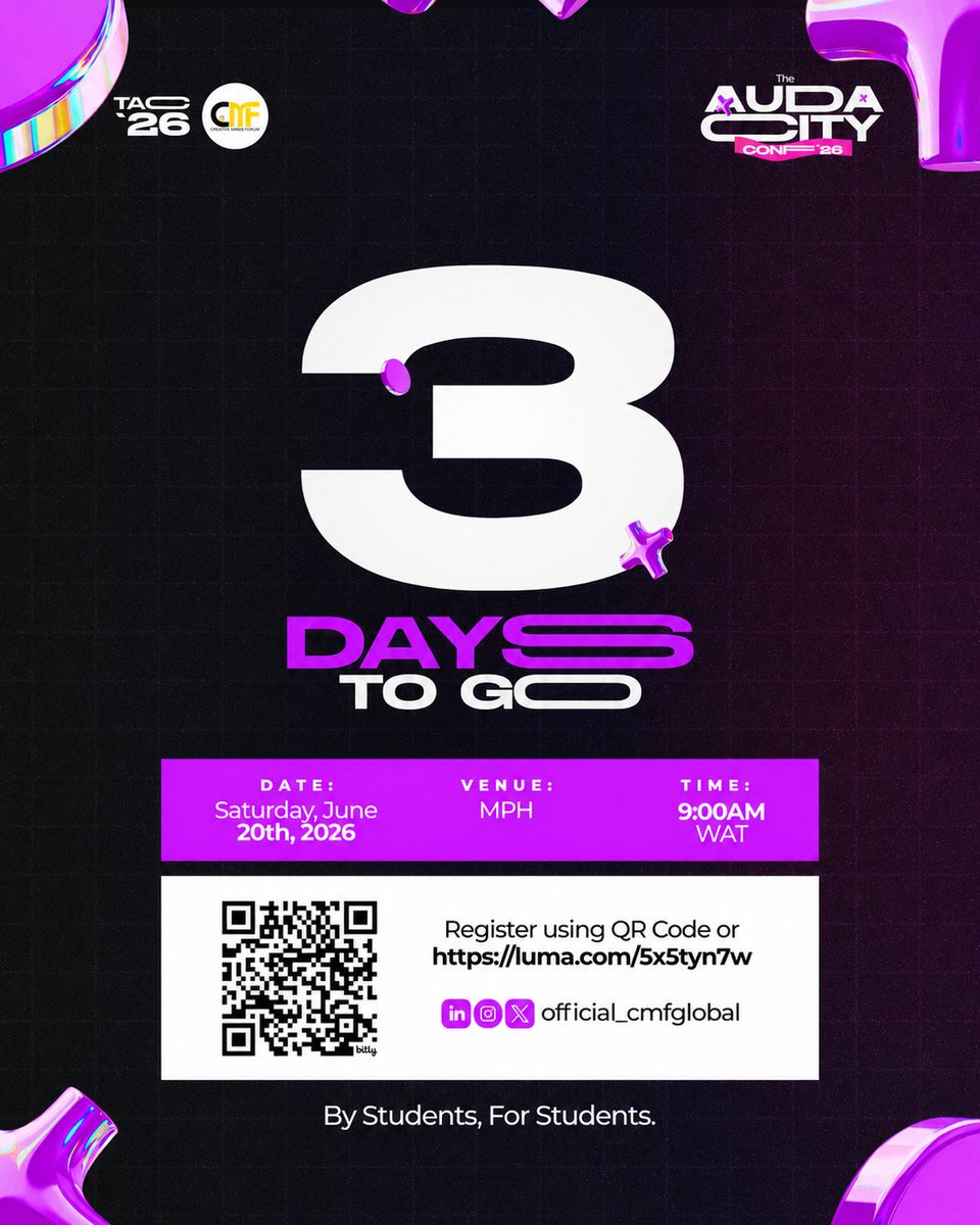 cmfglobal_'s tweet photo. 3 days to go 🔥🔥
#audacity
#bystudentsforstudents https://t.co/EhWuwDTHQG