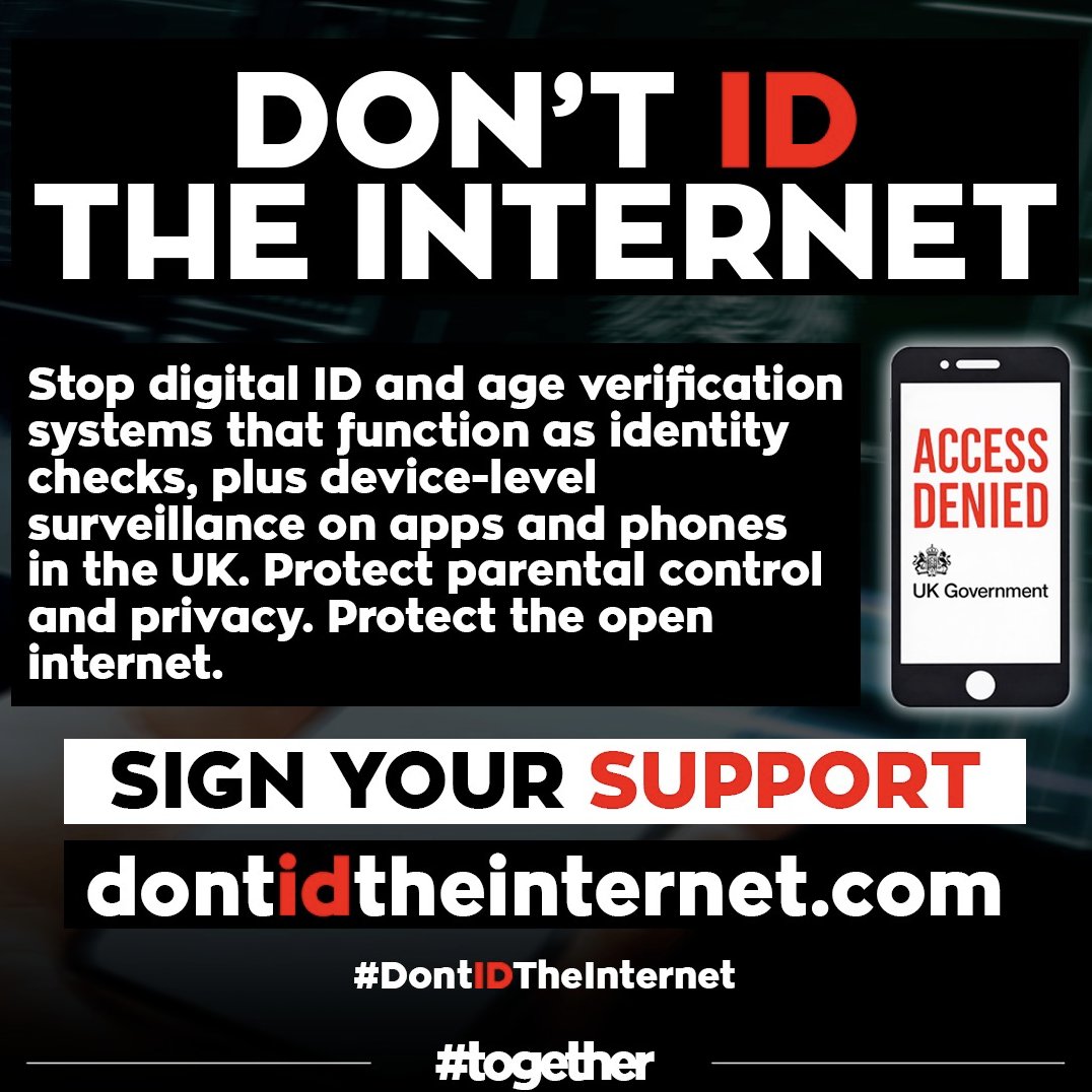SmithMEGA007's tweet photo. We must not let a “social media ban” become Digital ID by the back door.

Protect privacy. Protect the open internet.

#DontIDTheInternet
https://t.co/I94NxvLpXf https://t.co/n5AvSGpafk
