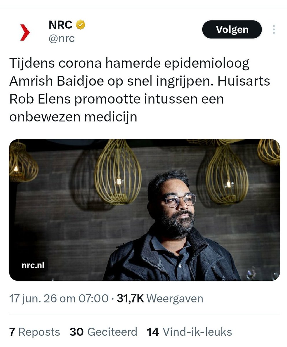 MittemeijerOote's tweet photo. 14 'vind ik leuks' op dit idiote bericht.

Veelzeggend @nrc

Het enige wat echt onbewezen was, was de werking en veiligheid van de  voorwaardelijk toegelaten prikken die zelfs zijn opgedrongen aan de jeugd. 

Er mocht en zou geen eerstelijns behandeling zijn. Elens was de Kop van Jut. Afschrikkende werking. 

De vraag is: hoeveel zieken en doden heeft de voormalig minister VWS op zijn geweten door zijn handelen, wat niets met goede zorg te maken had?

Dit is in deze context de enige relevante vraag vind ik persoonlijk.