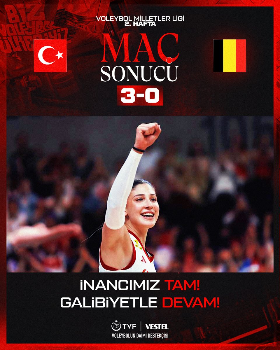 Vestel's tweet photo. Evimizde galibiyetle başlıyoruz! 🇹🇷 

#FileninSultanları, Voleybol Milletler Ligi 2. hafta ilk maçında Belçika’yı 3-0 mağlup ederek Ankara etabına galibiyetle başladı! 💪🏻
 
Size inancımız tam!
Çünkü #BizVoleybolÜlkesiyiz ❤️🏐 https://t.co/IEaBaTdFyL