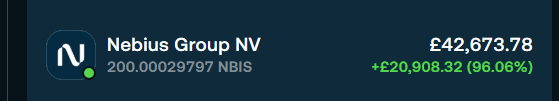 CScapital7's tweet photo. @EndicottInvests couple averages up later back to almost 100%, NBIS to 1T🚀 https://t.co/wnxvqocp0N