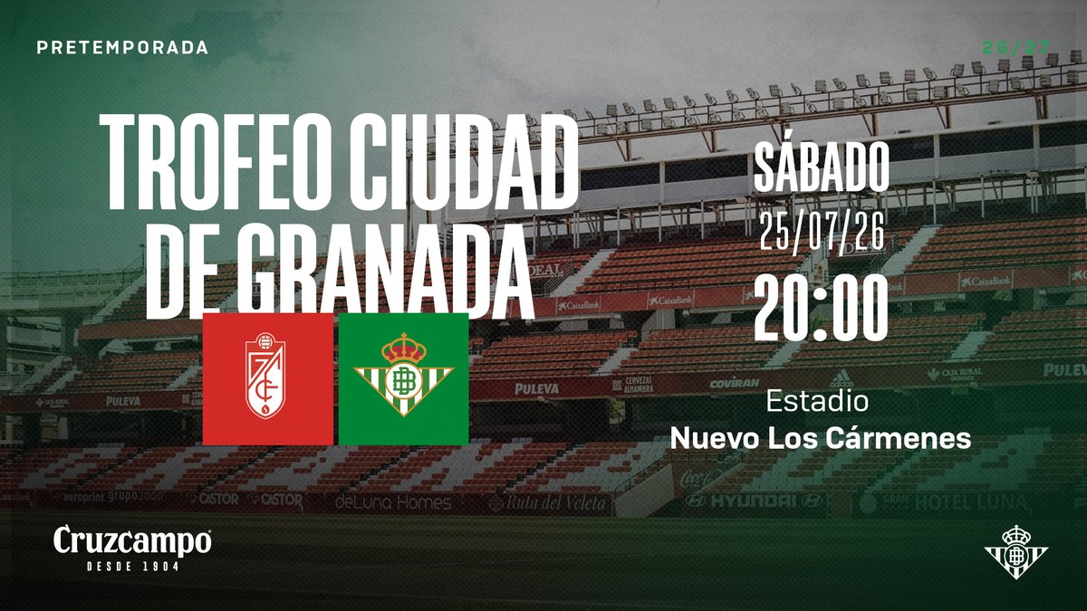 Pepelias17_'s tweet photo. 🟢⚪️ El Betis confirma un tercer amistoso de pretemporada, ante el Granada 

🏟️↪️ El club verdiblanco jugará el Trofeo Ciudad de Granada el sábado 25 de julio, tres días después de disputar el Colombino en Huelva

https://t.co/ehHVI9Lq7y a través de @MundoBetis_ https://t.co/XnVLBdHH8J