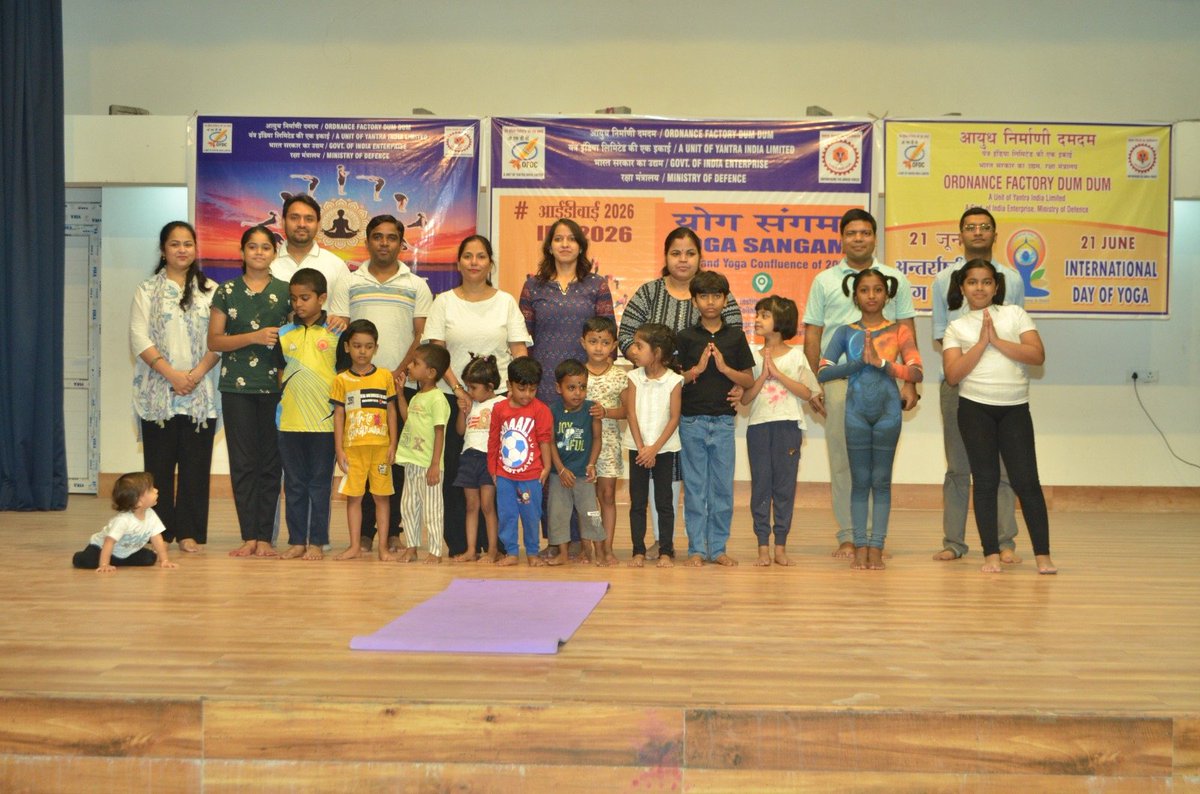 GM_OFDC_YIL's tweet photo. Children of #OFDC employees presented a wonderful Yoga Show at OFDC Community Hall on 16 June, reflecting enthusiasm, discipline & the spirit of healthy living. Their vibrant performances inspired all. 🧘♀️🌿 #IDY2026 @SpokespersonMoD @DefProdnIndia @PIB_India @YantraIndiaLtd https://t.co/qA6m3At2qE