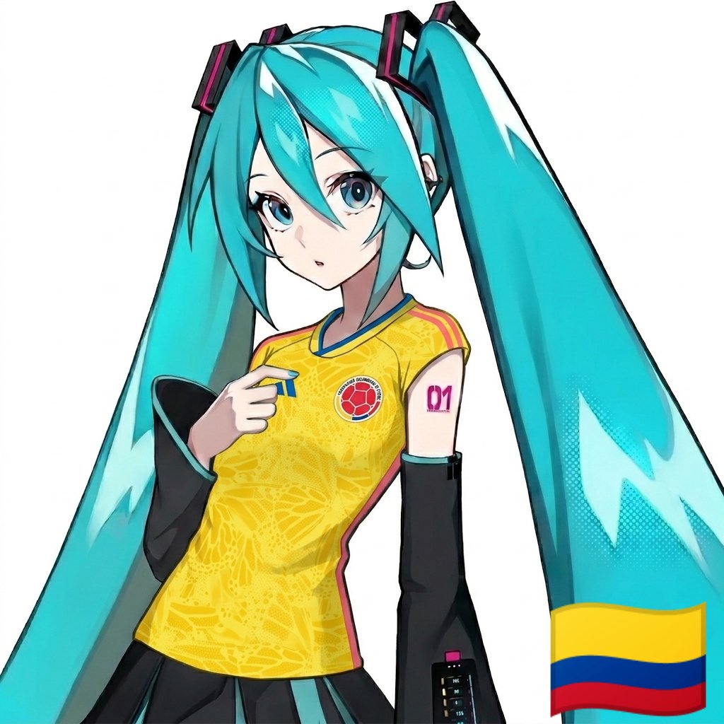 3_salvemos's tweet photo. Acá esta miku con la camiseta de Colombia

 Vamos Colombia 🇨🇴 

Gracias a mi estimado demian  qué nos dio la imagen :D 

#miku #colombia https://t.co/tPyvdQqnyB