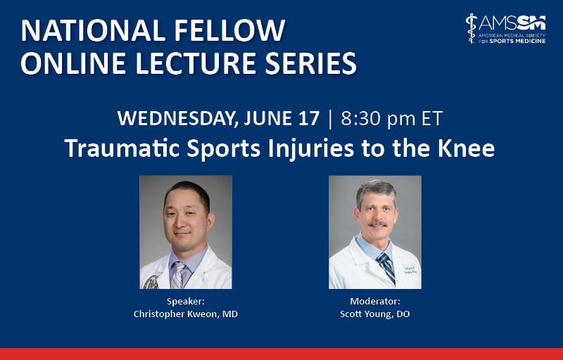 TheAMSSM's tweet photo. 🗣️ Remember to attend tonight's #FellowsLectureSeries session!

➡️ Make plans to join Dr. Christopher Kweon for a presentation on Traumatic Sports Injuries to the Knee, beginning at 8:30 pm ET.

🔗 Find the link to join here: https://t.co/JtnikaqTmJ https://t.co/xdgfkNcnwq