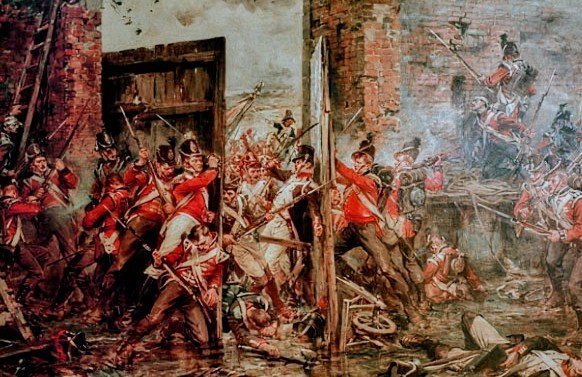 mcribbHistory's tweet photo. Closing the gates of Hougoumont. 

Lt-Colonel Macdonell gathered a small group of men, they fought their way to the gate.

Macdonell secured the gates with the crossbar.

All of the French infantry (Est 30) who had entered the courtyard were killed, including Legros. https://t.co/mTYSzdRwIL