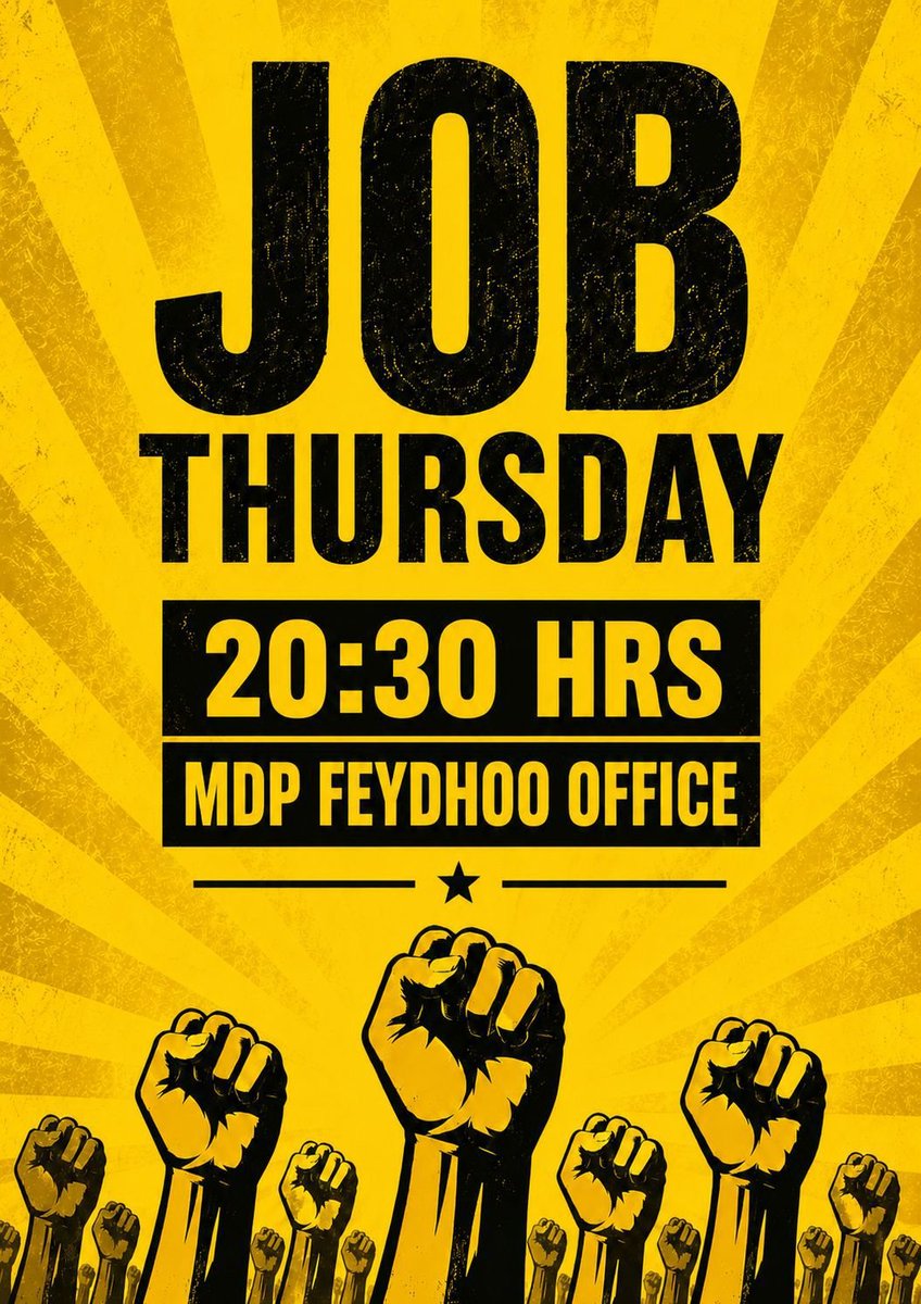 MDPofficials's tweet photo. ބުރާސްފަތި ދުވަހުގެ ރޭ 20:30 ގައި
 
އައްޑޫ ސިޓީ ފޭދޫ އެމްޑީޕީ އޮފީސް ކުރިމަތީ!
 
#ޖޮބްބުރާސްފަތި https://t.co/e3qb7Cg4VJ
