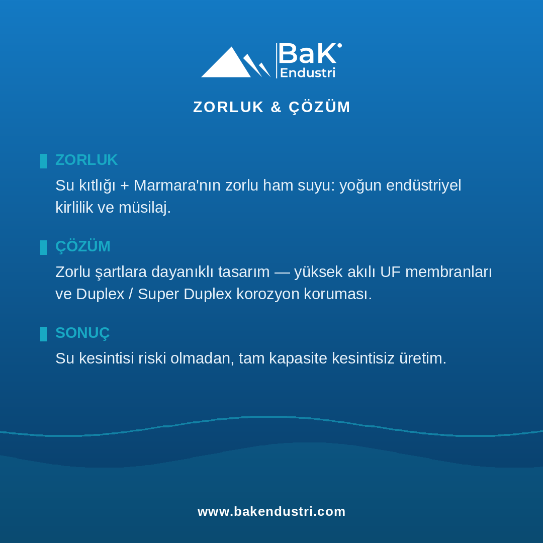 bakendustri's tweet photo. Demir-Çelik — Deniz Suyu Desalinasyon

Dilovası'nda bir demir-çelik fabrikası için 600 m³/saat deniz suyu desalinasyon tesisi. Marmara'nın zorlu suyuna karşı yüksek akılı UF + Duplex/Super Duplex. Kesintisiz üretim. #desalinasyon #demirçelik #BaKEndüstri https://t.co/9W8NvuKwPt