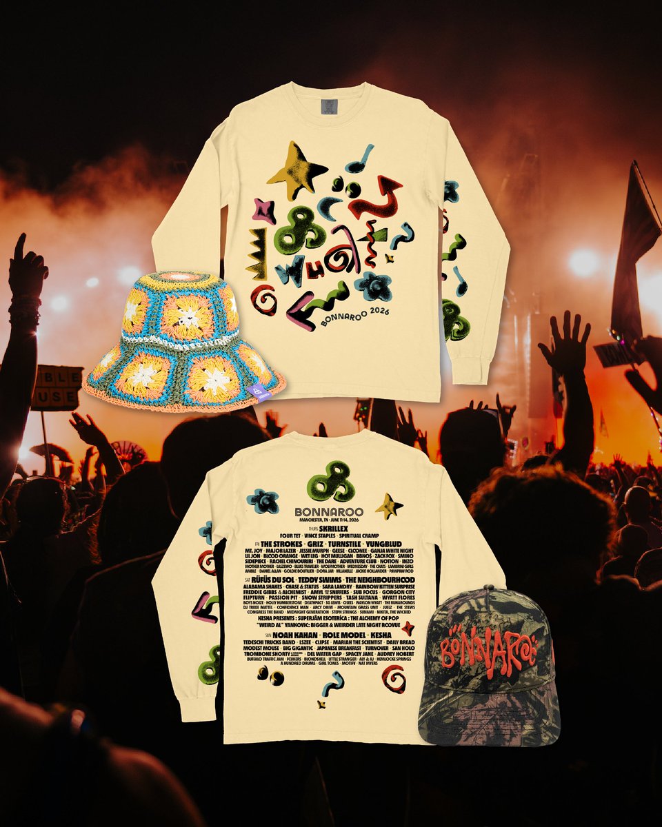 Bonnaroo's tweet photo. A little piece of The Farm, delivered to your door 🫶

Shop official Bonnaroo 2026 merch online now and grab your favorites that you missed! https://t.co/elpB8fi9Jx https://t.co/bVHjJTlMe6