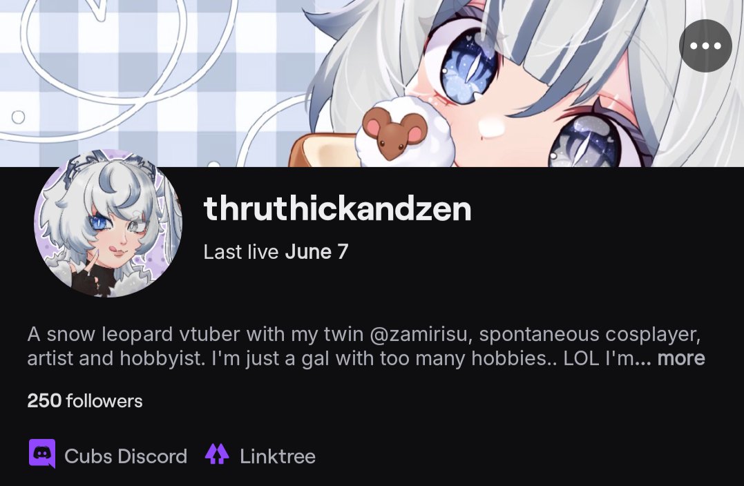 Thruthickandzen's tweet photo. Just hit 250 followers on twitch!!! This is a huge milestone I am so stoked! Thank you everyone for so much support!! 🤍 🐾 https://t.co/PqekPv5Vwc