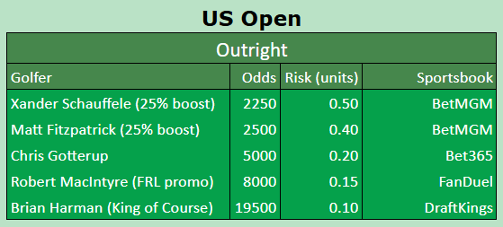 TeesGolfPicks's tweet photo. 🇺🇸 #USOpen outrights ⤵️

Tons of great promos out there this week, BOL if tailing! 

@DirtyBubbleBets Discord discount link below for all of our plays 👇

https://t.co/Y1UvQW9n8f https://t.co/93Bm5TOlDh