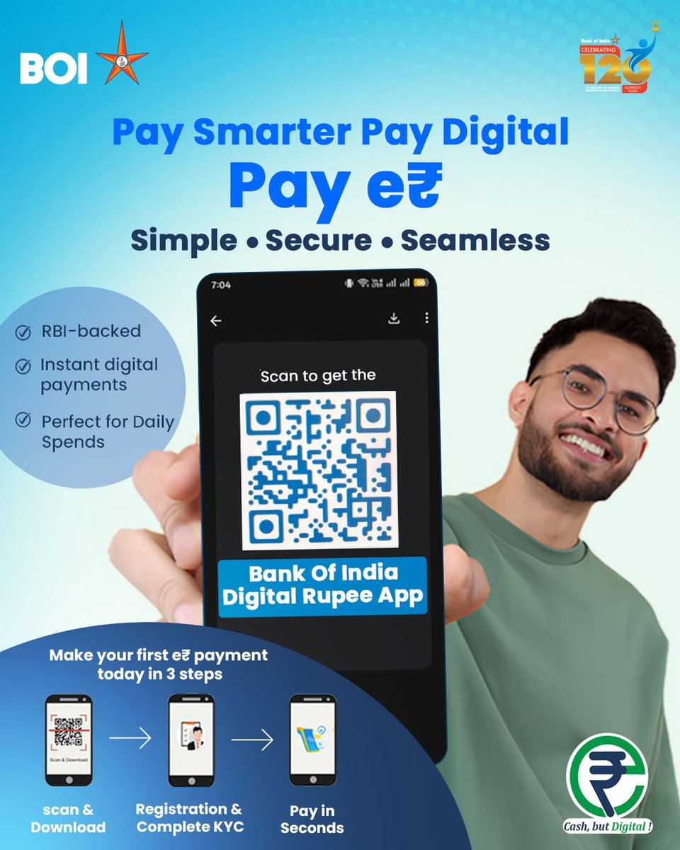 BankofIndia_IN's tweet photo. Move ahead with a smarter way to pay.

Digital Rupee from Bank of India brings speed, convenience and simplicity to your everyday transactions. Scan the QR code and get started today.

#DigitalRupee #BankOfIndia #DigitalPayments #CashlessIndia #FutureReady https://t.co/cA1PwyDt1H