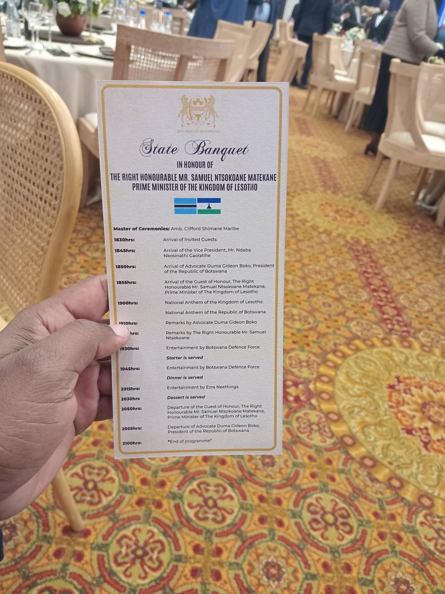 ThatoPiet3's tweet photo. Tonight i honoured an invite of the State Banquet,in Honour of the Prime Minister of the Kingdom of Lesotho Rre Samuel Ntsokoane Matekane Hosted by His ExcellencyPresident Gideon Duma Boko.A memorable evening celebrating friendship, mutual respect, and international cooperation.k https://t.co/fZAaMGQkjM